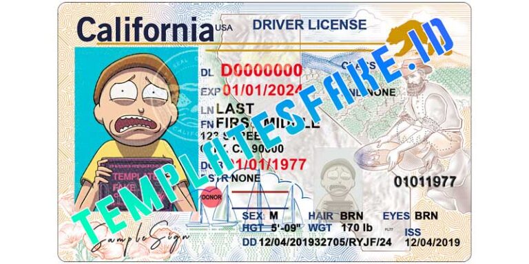 fake california drivers license template