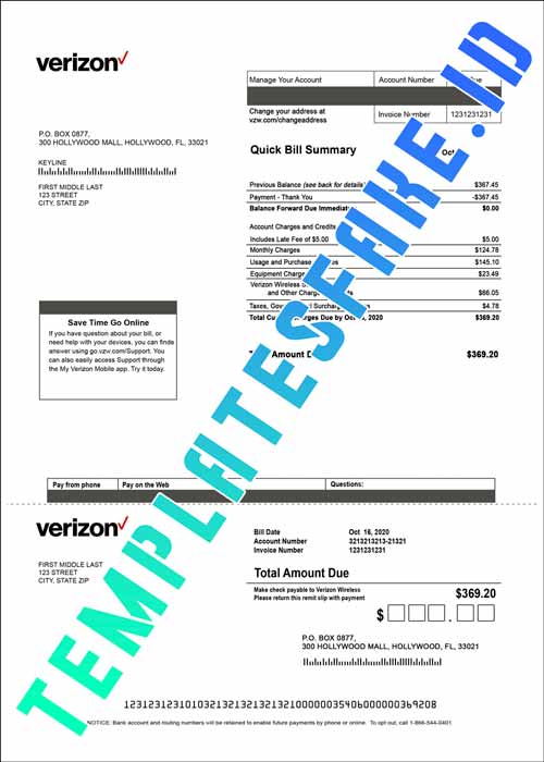 Verizon Phone Bill Template Fake Fillable